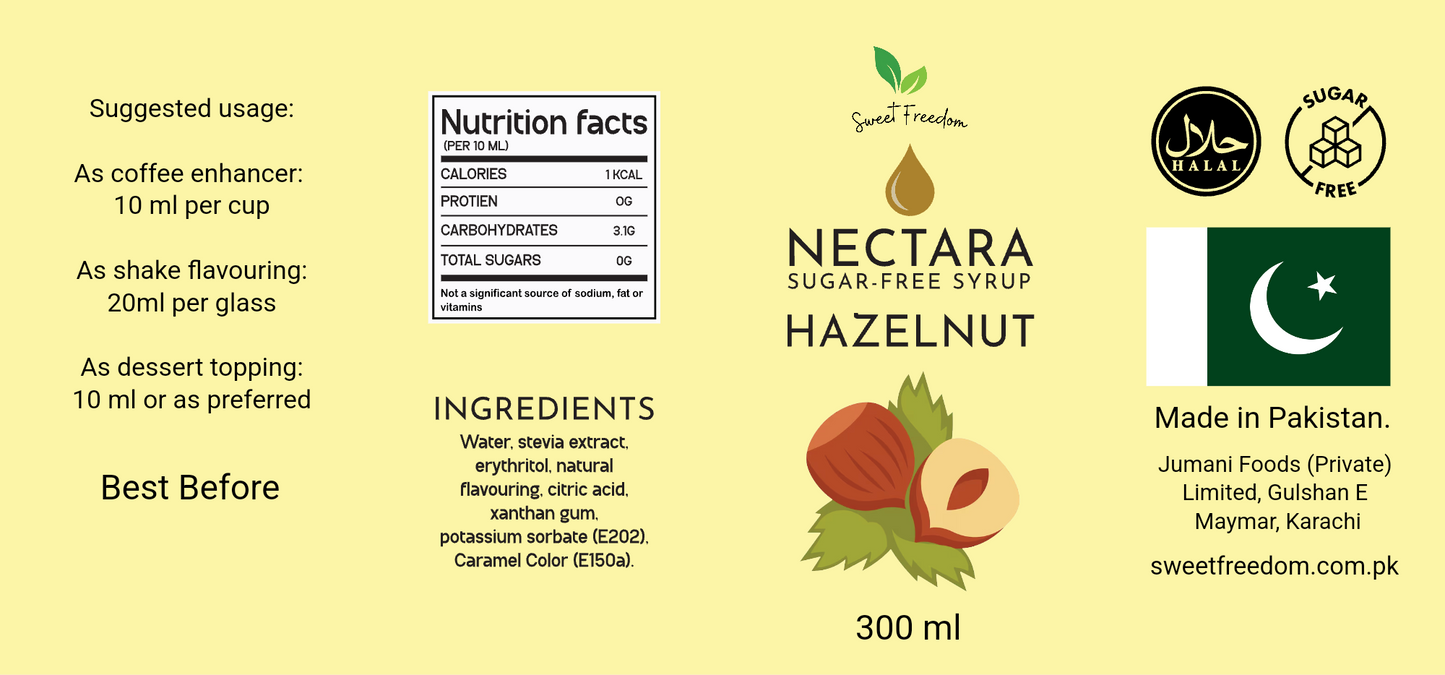 Sugar Free Hazelnut Syrup - 300ml